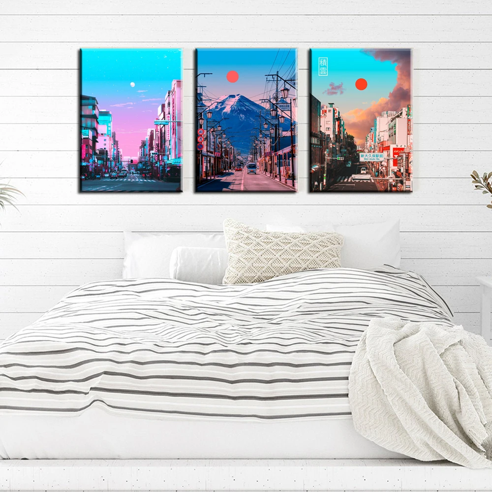 Wall Art Canvas Painting Japan Tokyo Pastel City Landscape Poster Anime Reality Prints Kyoto Cumulus Fuji View Nordic Home Decor