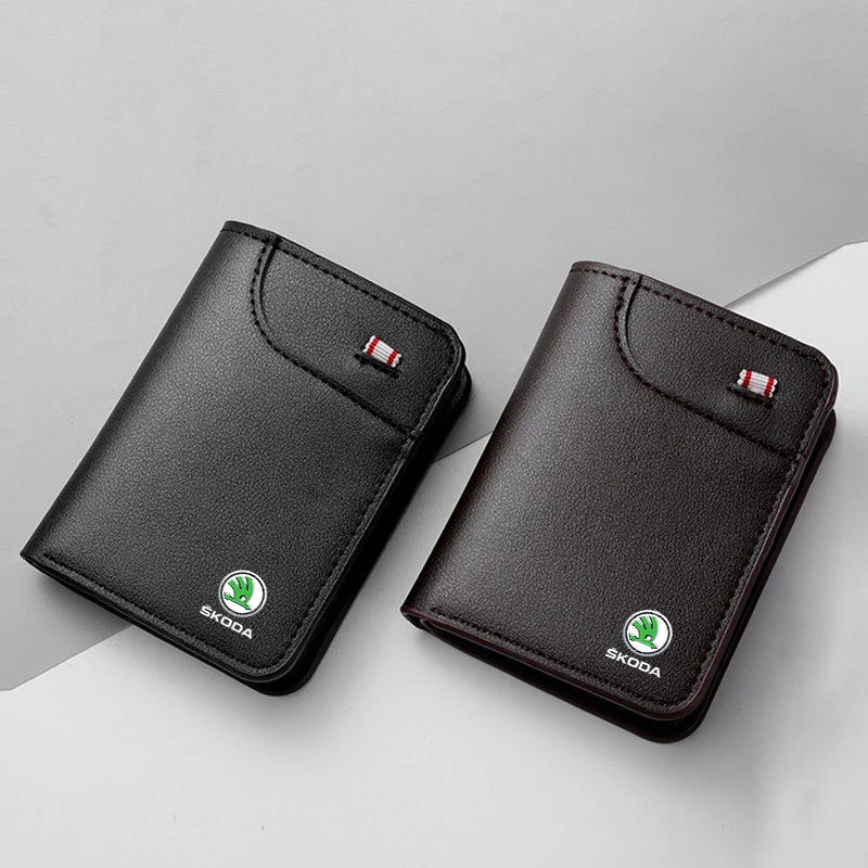 Dompet Lembut Mobil Dompet Kartu Kredit Mini Kulit Dompet Kecil Portabel untuk Skoda Octavia A5 A7 RS Fabia Superb Rapid Yeti Kodiaq