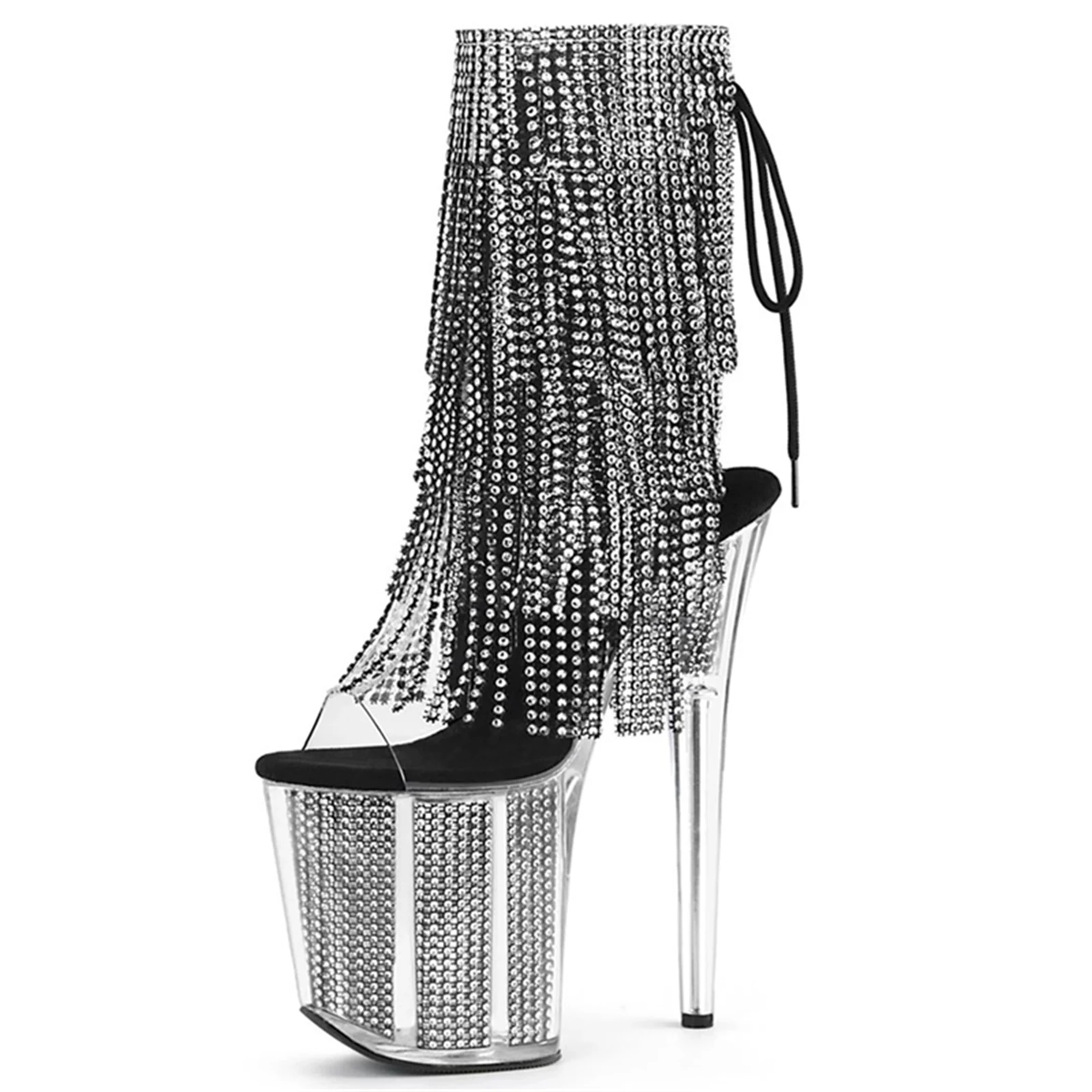 Botas de escenario de 20CM, tacones brillantes de PVC transparente con plataforma de correa ajustable en el tobillo, zapatos de fiesta de boda