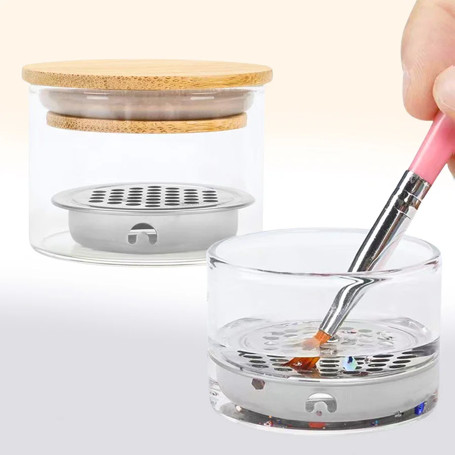 Nail Art Brushes Washing Cup Nail Brush Cleaner Dappen Dish with Lid 3.8*5cm Nail Glitter Acrylic Liquid Powder Removal Cup