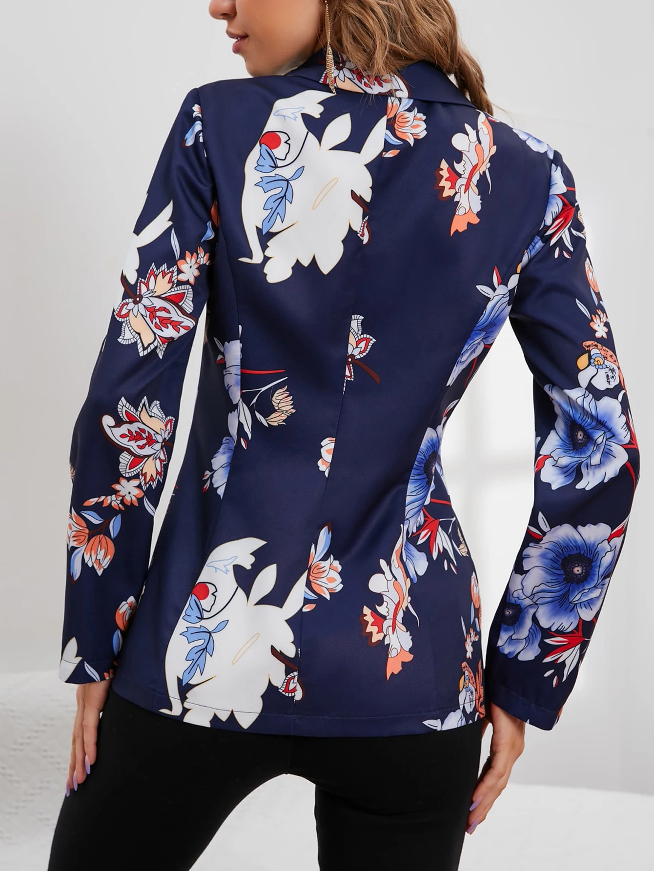 Fashion Casual  Vintage Autumn and Winter Polyester Flower Print Long Sleeved Buttons Suit Jacket