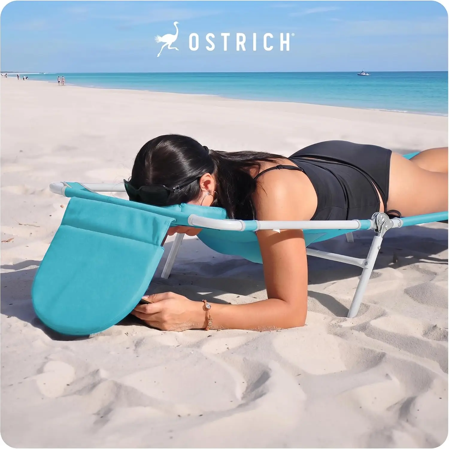 Ostrich the Ladies Comfort Lounger with Chest Support, Foldable and Portable Reclining Outdoor Patio Beach Lawn Camping Pool Tanning Chair, Aqua