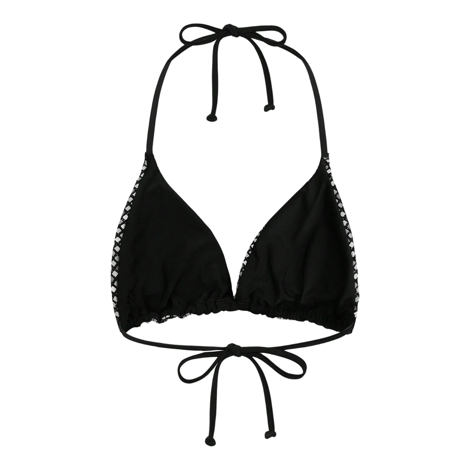 Womens Metallic Shiny Bikini Top Triangle Cup Backless No-wire No-Pad Halter Sequins Lace-up Bra Top Beachwear Swimsuit Clubwear
