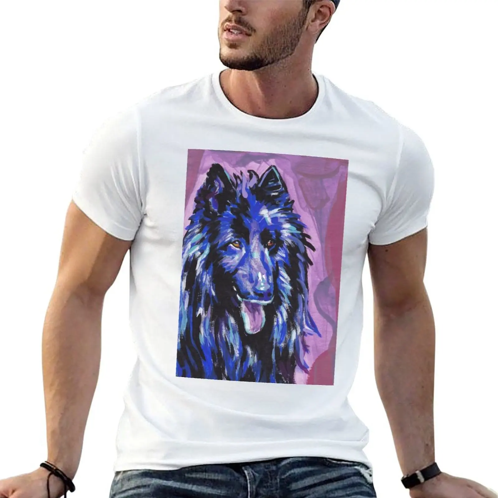 Camiseta con diseño de perro belga Groenendael, camiseta con diseño de perro colorido y brillante, camiseta de anime, camiseta lisa para hombre