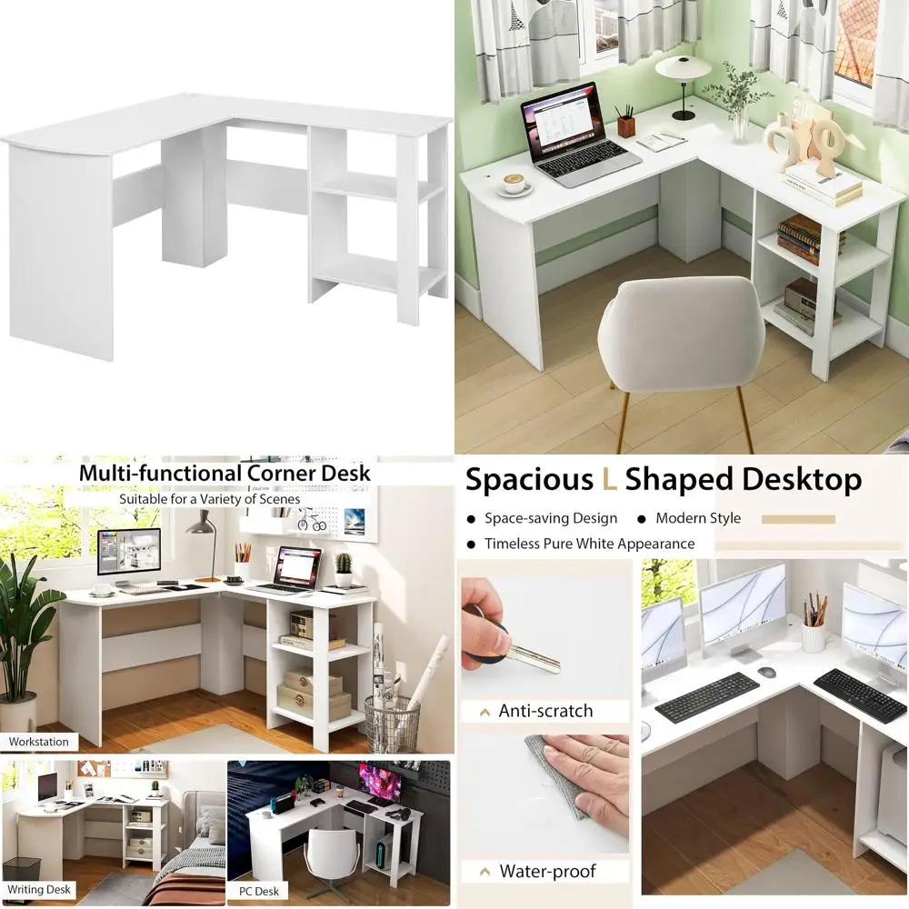 

Wooden L-Shaped Desk with Storage, Corner Computer Workstation for Home Office, Gaming and Study