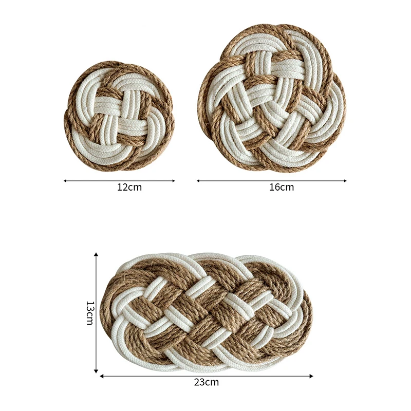 Almohadilla aislante redonda de estilo nórdico, cuerda de algodón, cuerda de lino, mantel individual tejido a mano, decoración de mesa de comedor para el hogar, posavasos para taza de té y café