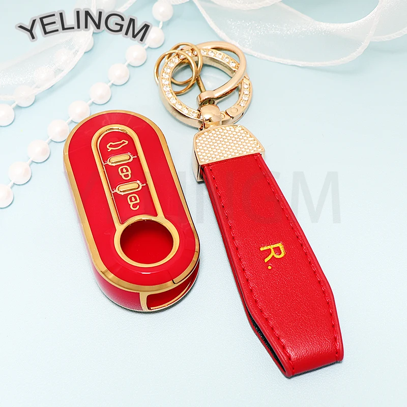 Soft TPU Car Key Case for Fiat 500 Boyue Bravo Iveco Olsen Car Key Holder Rem Fob Protector with Rhinestone Keychain Accessories