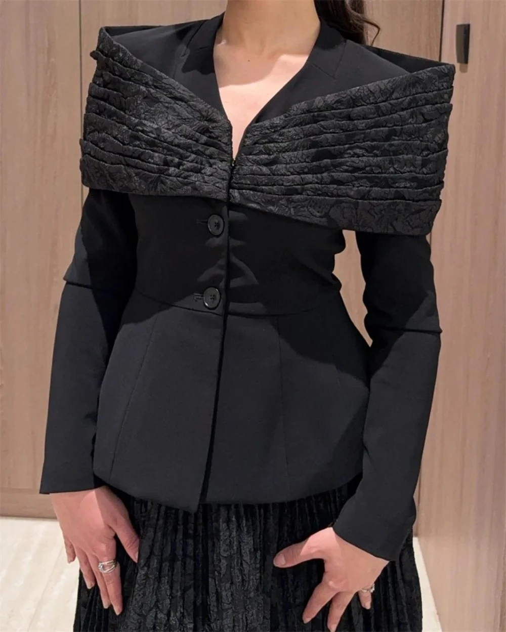 بدلة سوداء فستان سهرة مخصص بأكمام طويلة ورقبة على شكل حرف v طول الكاحل فساتين سهرة على شكل حرف A فساتين حفلات رسمية بسيطة 2025 #3