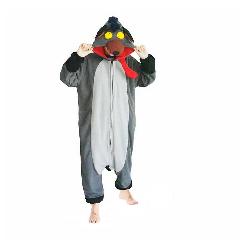 Zipper Hyena Onesies Women Men Cosplay Dog Adult Kigurumi Animal Pajama Cartoon Festival Homewear Winter Warm Suit Overalls