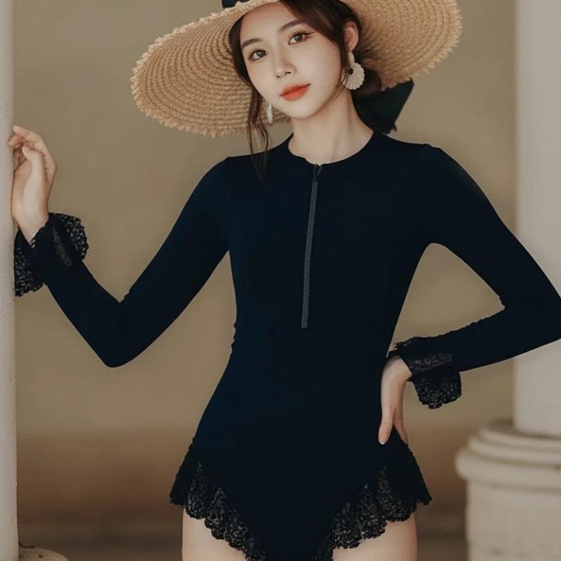 New Fashion Long Sleeve One Piece Swimsuit Women Modest Brief Push Up Slimming Sexy Tummy Control Hot Spring Youthful Swimwear - Image 4