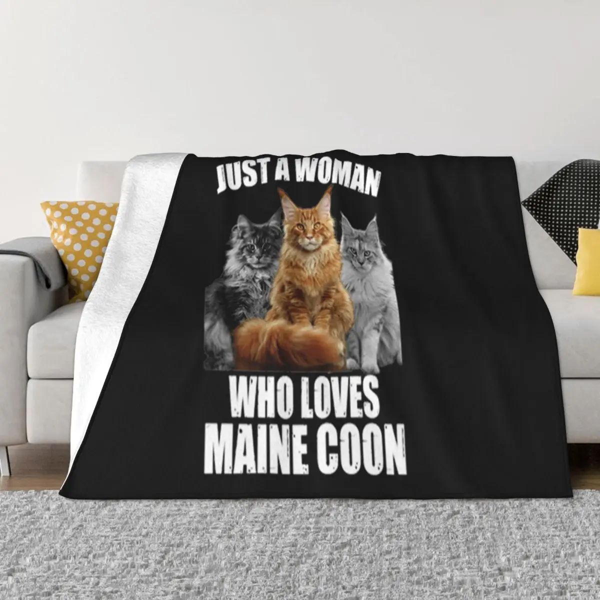 Just A Woman Who Loves Maine Coon Cat Pattern Oversize Style Present On Sale Popular Style Interested Pictures Throw Blanket