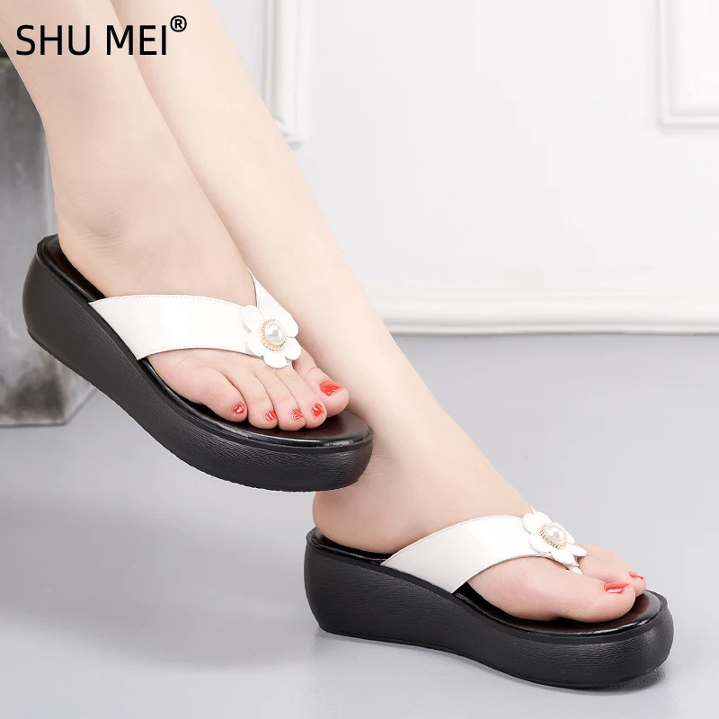 Flip Flops Women Slippers New Summer 2024White Wedge Platform Shoes Sandals