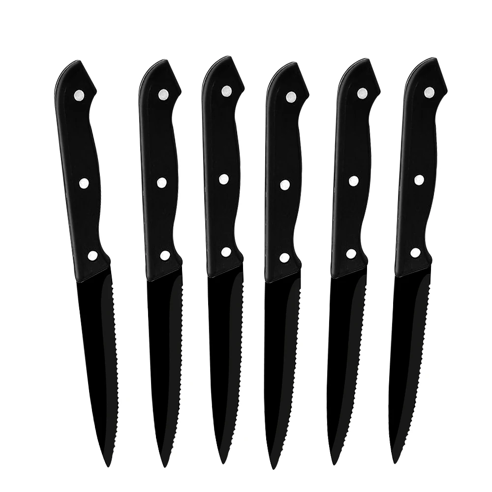 Steakmesser-Set, Besteck-Set, 6/8-teilig, Full Tang, Edelstahl, scharf gezahnt, Abendessen, Messer-Set, spülmaschinenfest, für Fleisch, Brot