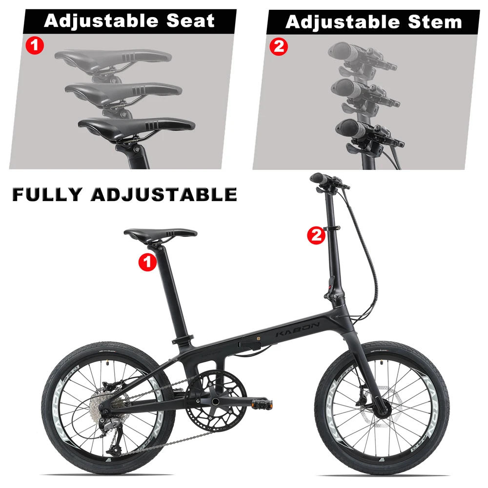 KABON 20 Inch Foldable T800 Carbon Fiber Disc Brake Folding Bike for Adult Student Portable Mini Bicycle 9s