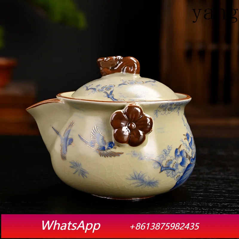 

CX imitation Song Ru kiln is happy, anti-scalding hand-grasping pot, household retro opening film can raise kung fu tea set