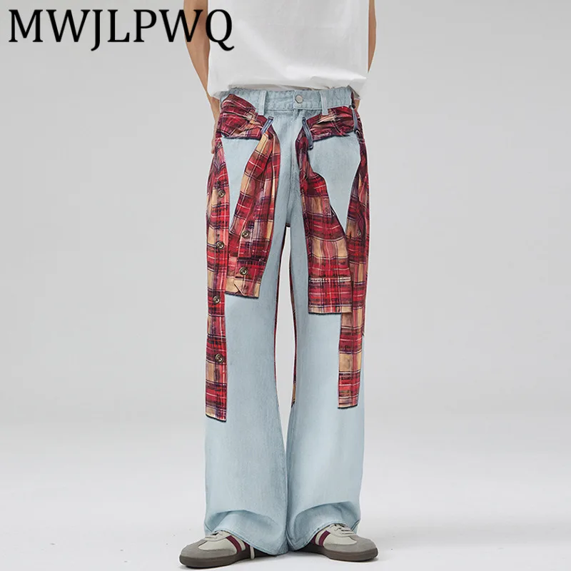 

MWJLPWQ Men's American Style Trendy Digital Print Jeans For Men High Street Unisex Niched Loose Wide-Leg Straight Trousers 12433