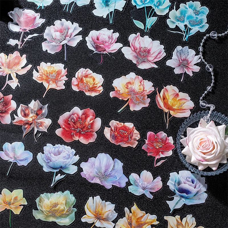 Card Lover 20 Pcs [Flowing Flower House Series] Three Dimensional Hot Stamping Flower Tent Material Sticker PET Scrapbook Kit