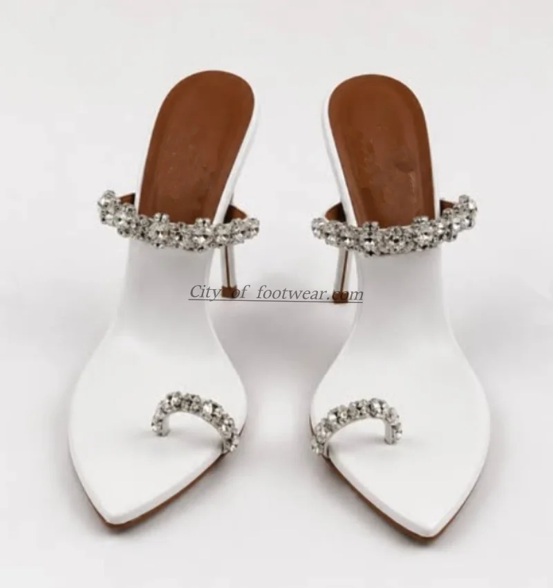 Crystal diamond black/white/red/green leather sandals for women sexy chic high heels luxury designer party slippers image 2