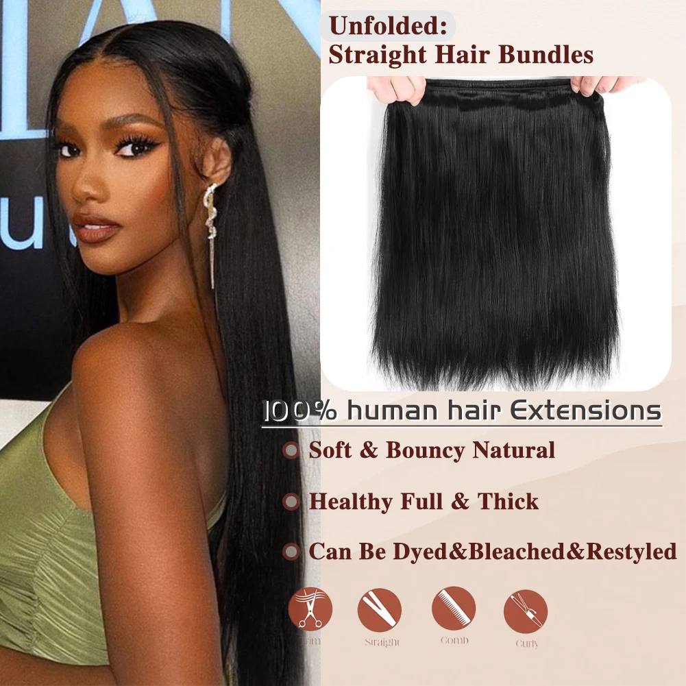 Straight Bundles Human Hair 10-26 Inch Hair Weave Bundles 100% Human Hair Extensions Natural Black Raw Hair Bundles 100G/Pcs - Image 2