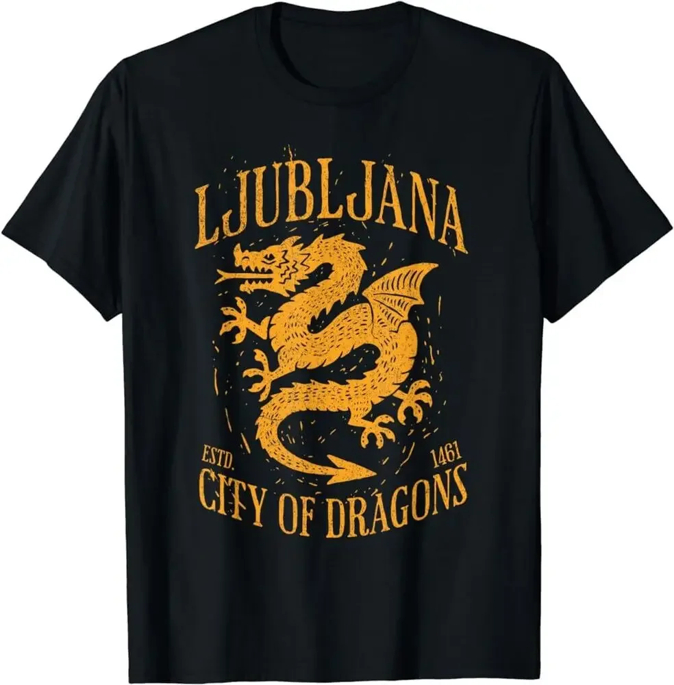 NWT Ljubljana Slovenia Est 1461 City of Dragons Vintage Grunge Art T-Shirt High Quality 100%Cotton Short Sleeve