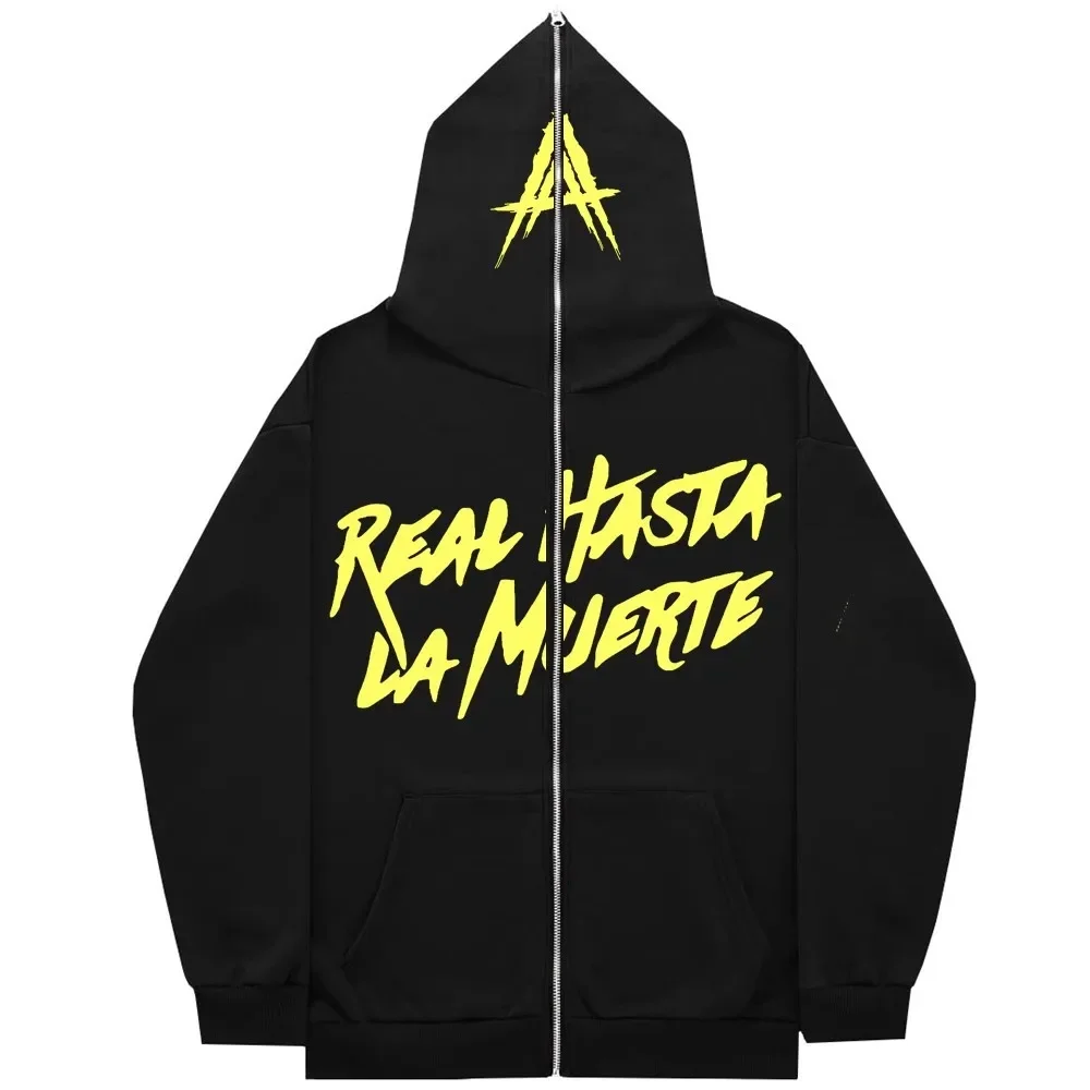 AA Real Hasta La Muerte Full Face Zipper Men\'s Hoodies Sweatshirt Unisex Inner Fleece Women‘s Streetwear Tops Coat