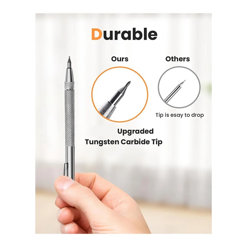 Tungsten Carbide Scriber With Magnet, Metal Scribe, With Extra 24 Replacement Marking Tip And Steel Ruler Silver Metal 4 Pack