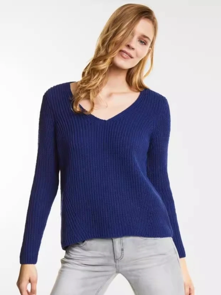Thi Warmer Baumwoll-Strickpullover V-Ne Pullover Schlankheitsgroße Basisschicht Herbst Winter Faion Damenbekleidung