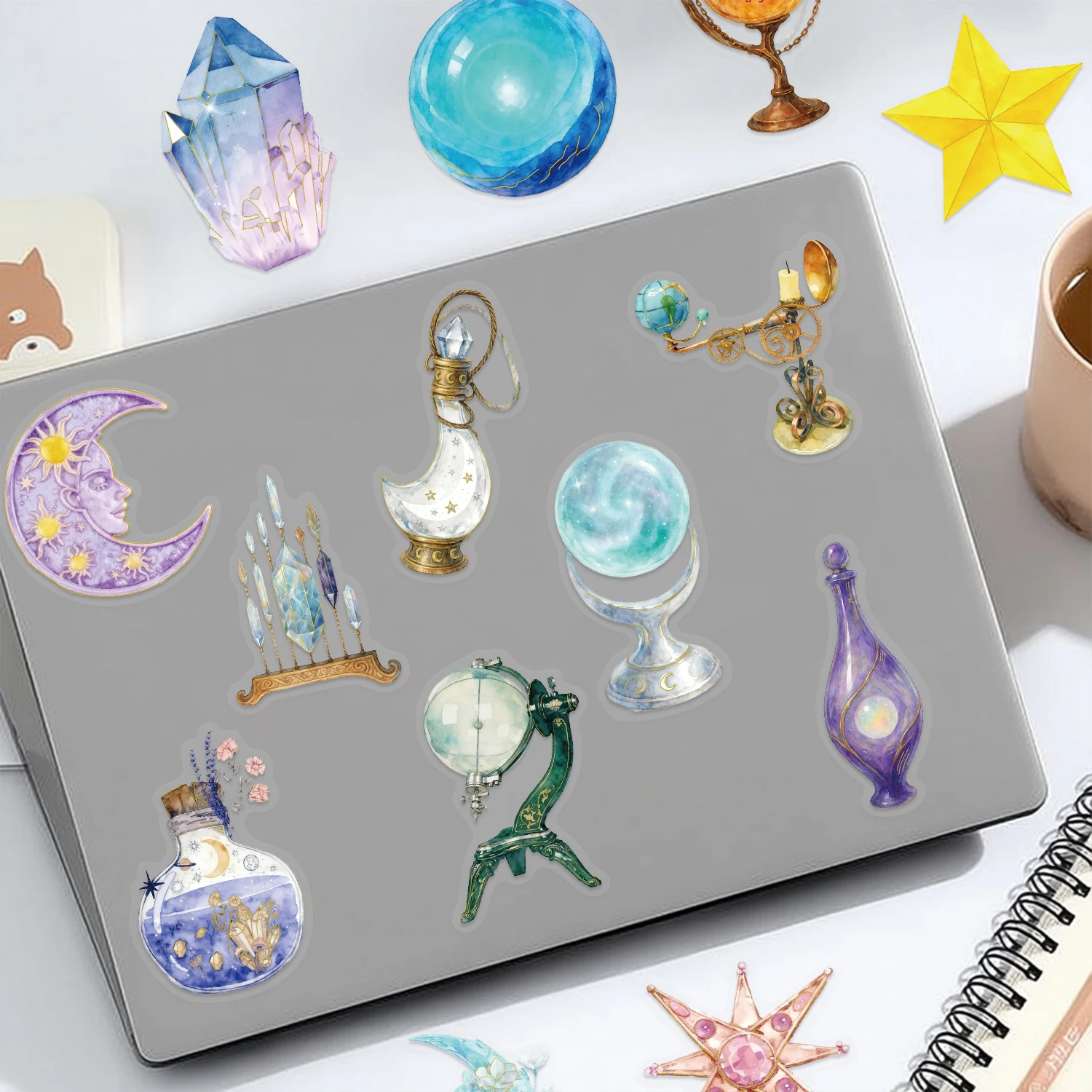 50pcs Retro Astronomy Universe Planets Golden Foil Stickers Galaxy Moon Astrology Aesthetic Decals PET Sticker Suitcase Phone