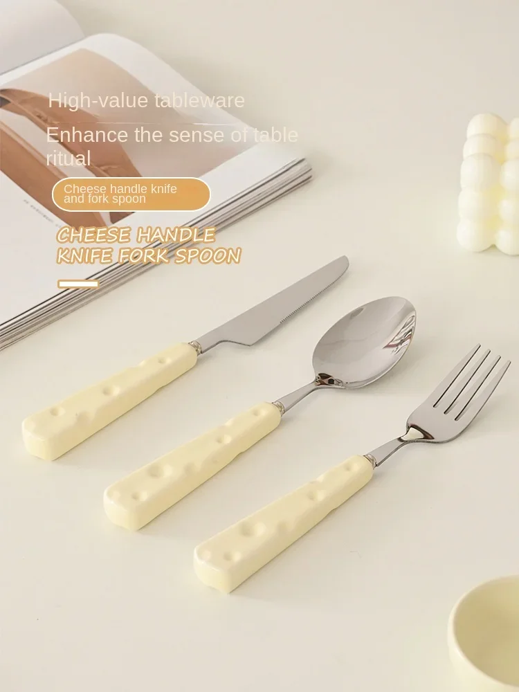 

Cheese handle knife, fork and spoon ceramic handle stainless steel knife, fork and spoon three-piece set