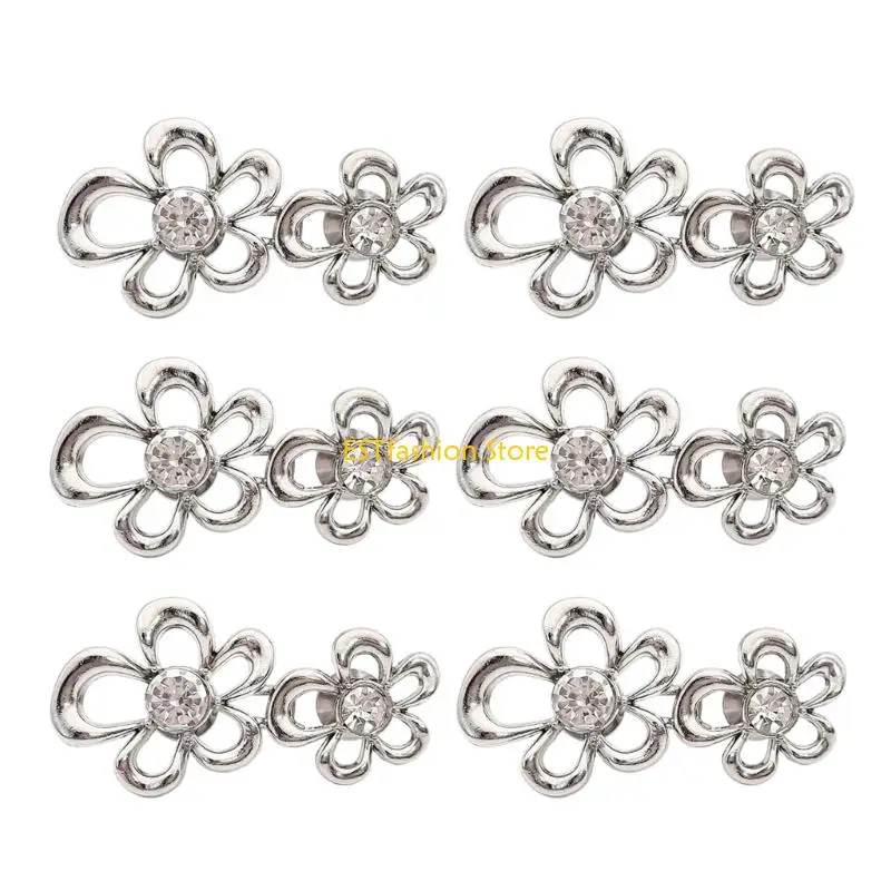 Y5GC Rhinestones Flower Waist Tightener Button For Pants Quick Waist Adjustment 6PCS