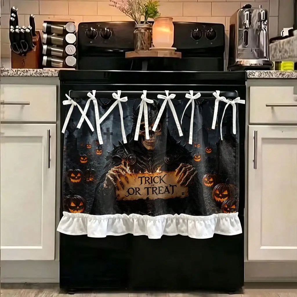 2D Flat, 1pc Retro Blackout Oven Cover Curtain with Hanging Suitable for Stove & Appliance, Machine Washable Panel Door Decoration, Hanging Suitable for Oven Cover, Stove Cover,