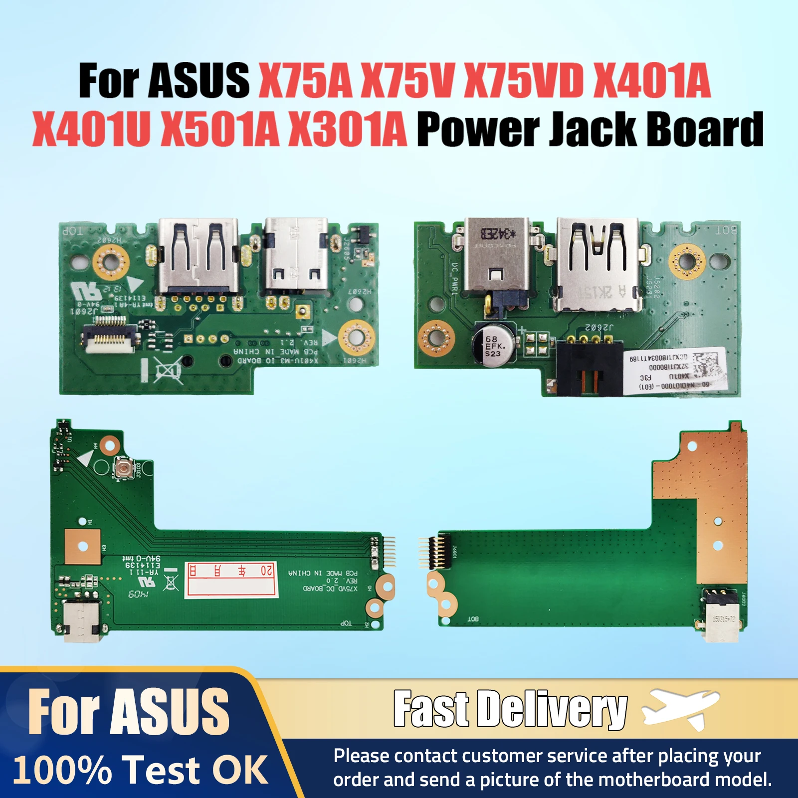 

For Asus X75A X75V X75VD X401A X401U X501A X301A DC Power Jack Board 60-NC0DC1000 100% Working Fast Ship