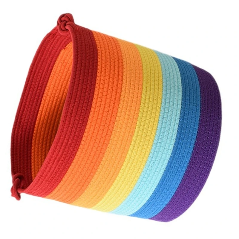 

Sustainable Cotton Rope Storage Baskets Handmade Rainbow Weaving Round Baskets