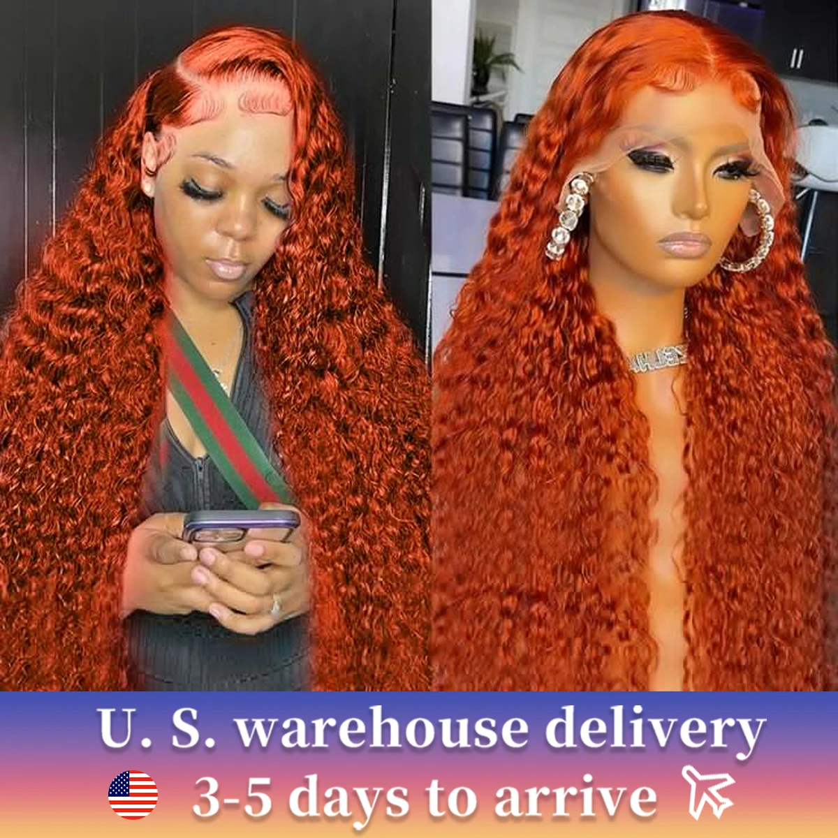 Ginger HD Deep Wave 180 Density 32 34 36 Inch 13x6 Lace Front Wig Orange Curly 13x4 Lace Frontal Wigs Remy Human Hair Brazilian