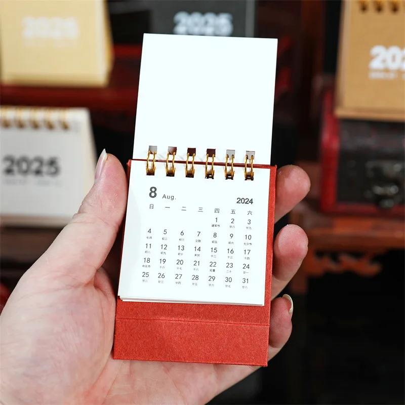 2024-2025 Retro Simple Solid Color Desk Calendar Desktop Paper Mini Stand Calendar Daily Table Planner Yearly Agenda Organizer