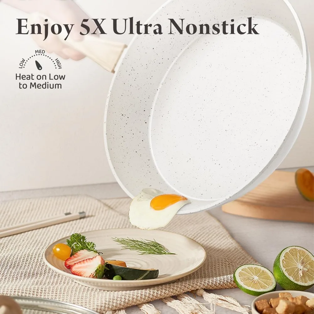 Conjunto de panelas e frigideiras de 24 peças, conjunto de panelas de cerâmica antiaderentes com 3 panelas, saudável, não tóxico, grande capacidade, compatível com indução