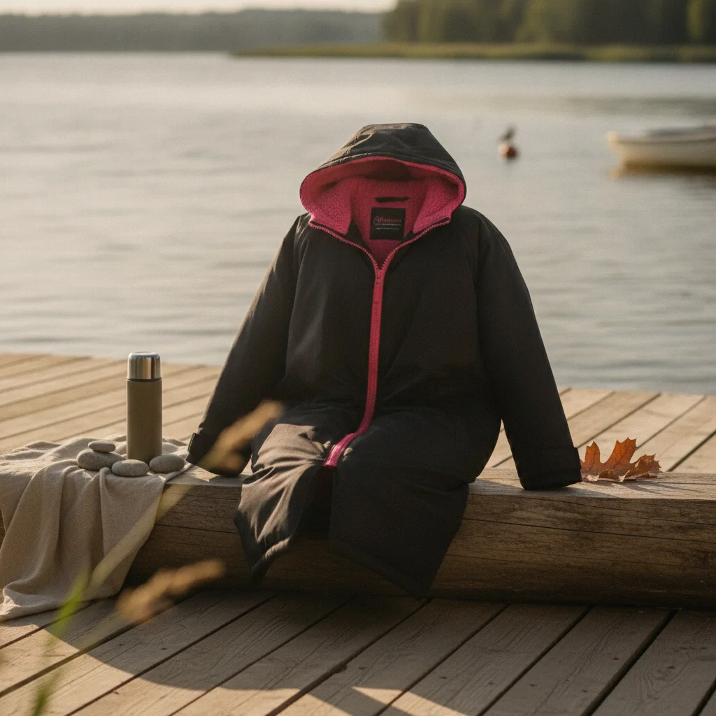 Hooded Frottee Poncho Swim Poncho Thick Windproof Bath Towel Jacket Wearable Warm Lining for Beach Outings