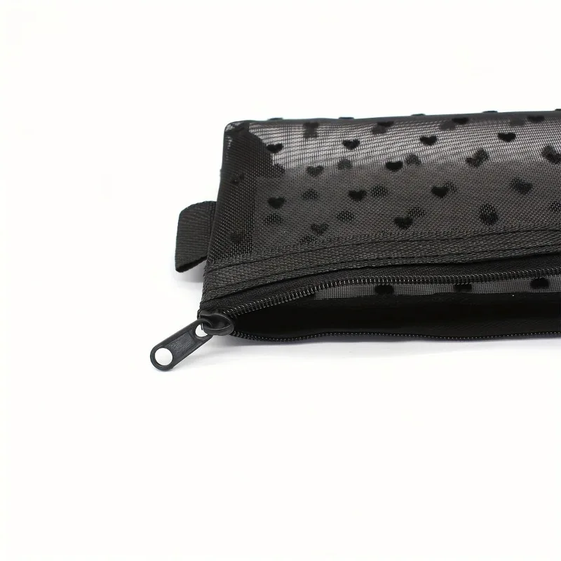 2pcs  Pouch Mesh Cosmetic Bag Toiletry Clear Wash Bag Case, Heart Design Fashion Cosmetic Bag & Brush Organizer Bag
