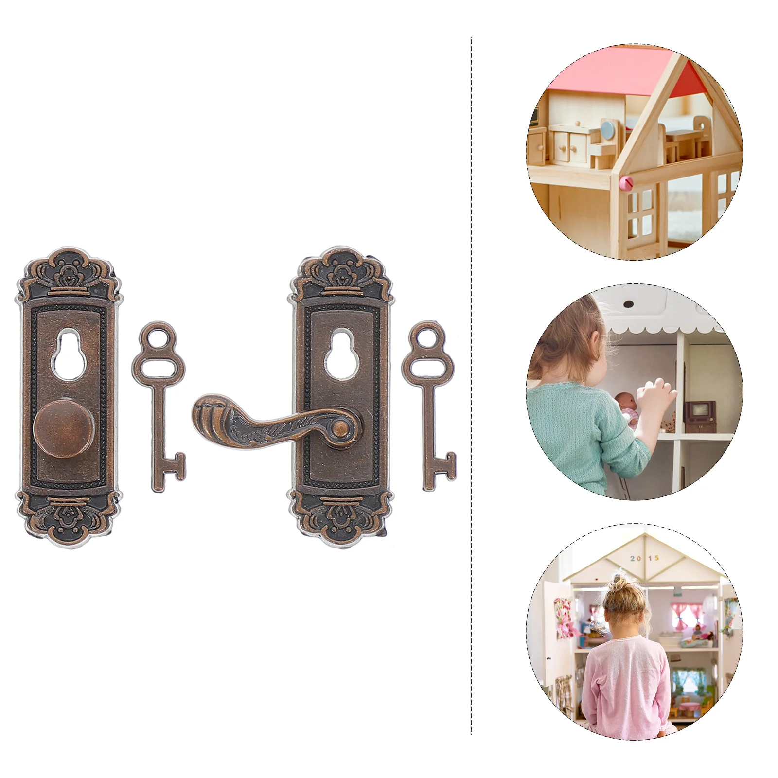 1 Set Small Vintage Door Locks Alloy House Miniature Toy with Keys miniature door lock dollhouse door lock