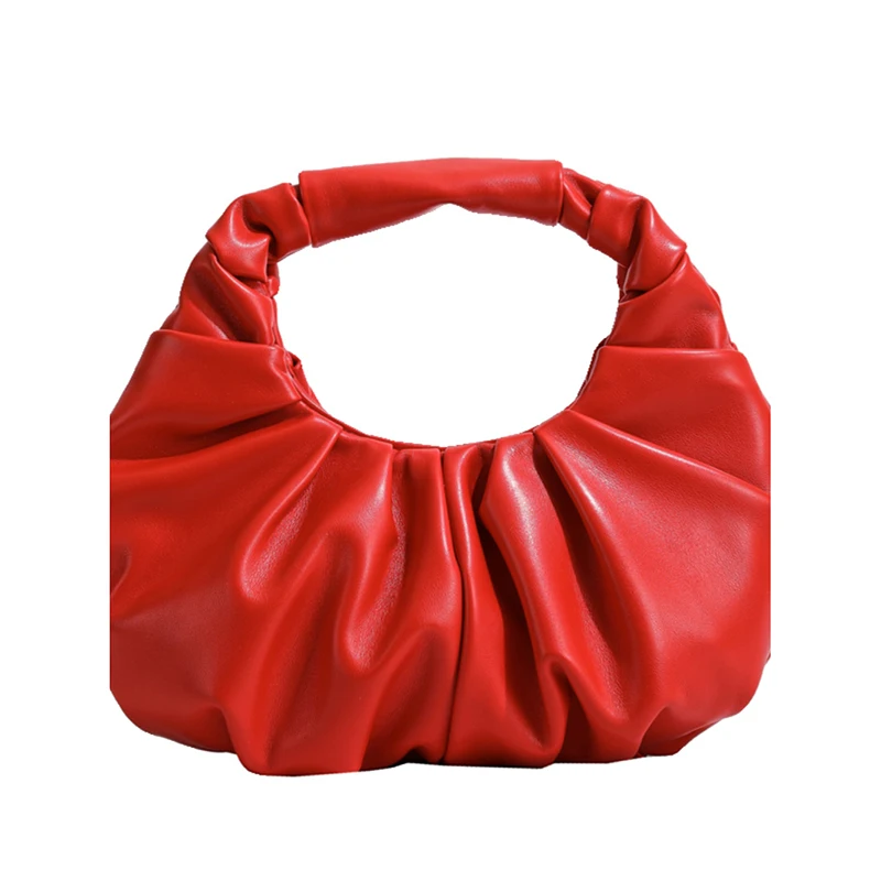 Korean Women\'s Popular Pleated Handbag Red Designer Style Bridal Wedding Bag 2024 Summer New Advanced Sense Casual Commute Bags