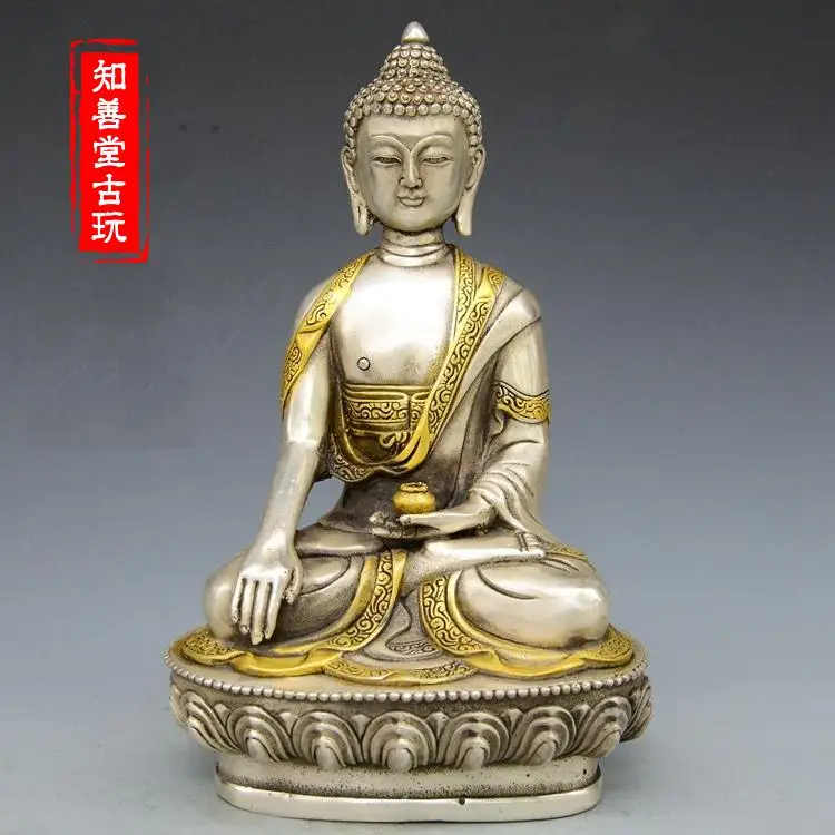 Miscellaneous Collection Antique White Bronze Plated Trollius chinensis Avalokitesvara Collection