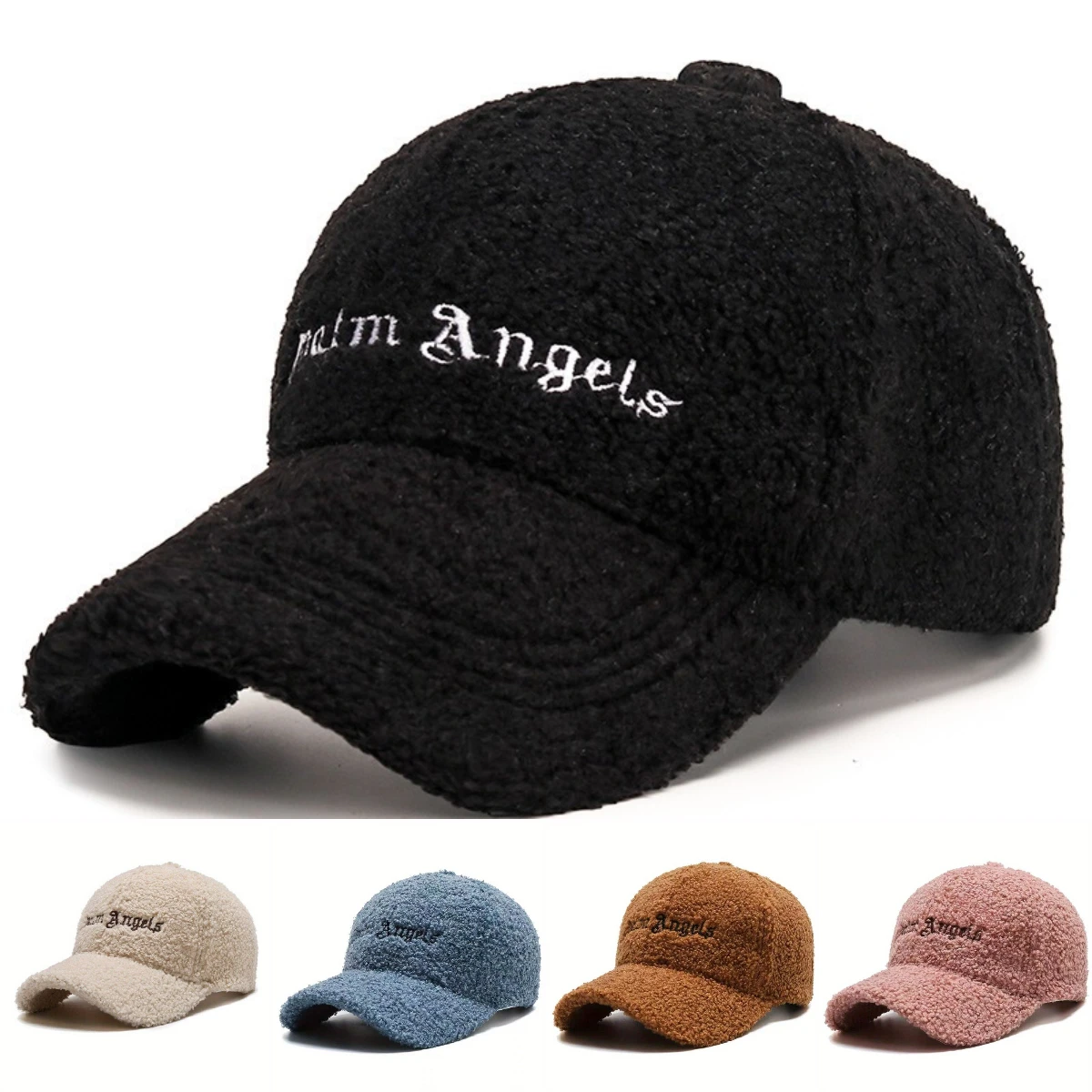 

Street Fashion Versatile Hip-hop Cap Teddy Plush Letter Embroidery Baseball Cap Solid Color Lamb Wool for Warmth Duckbill Cap