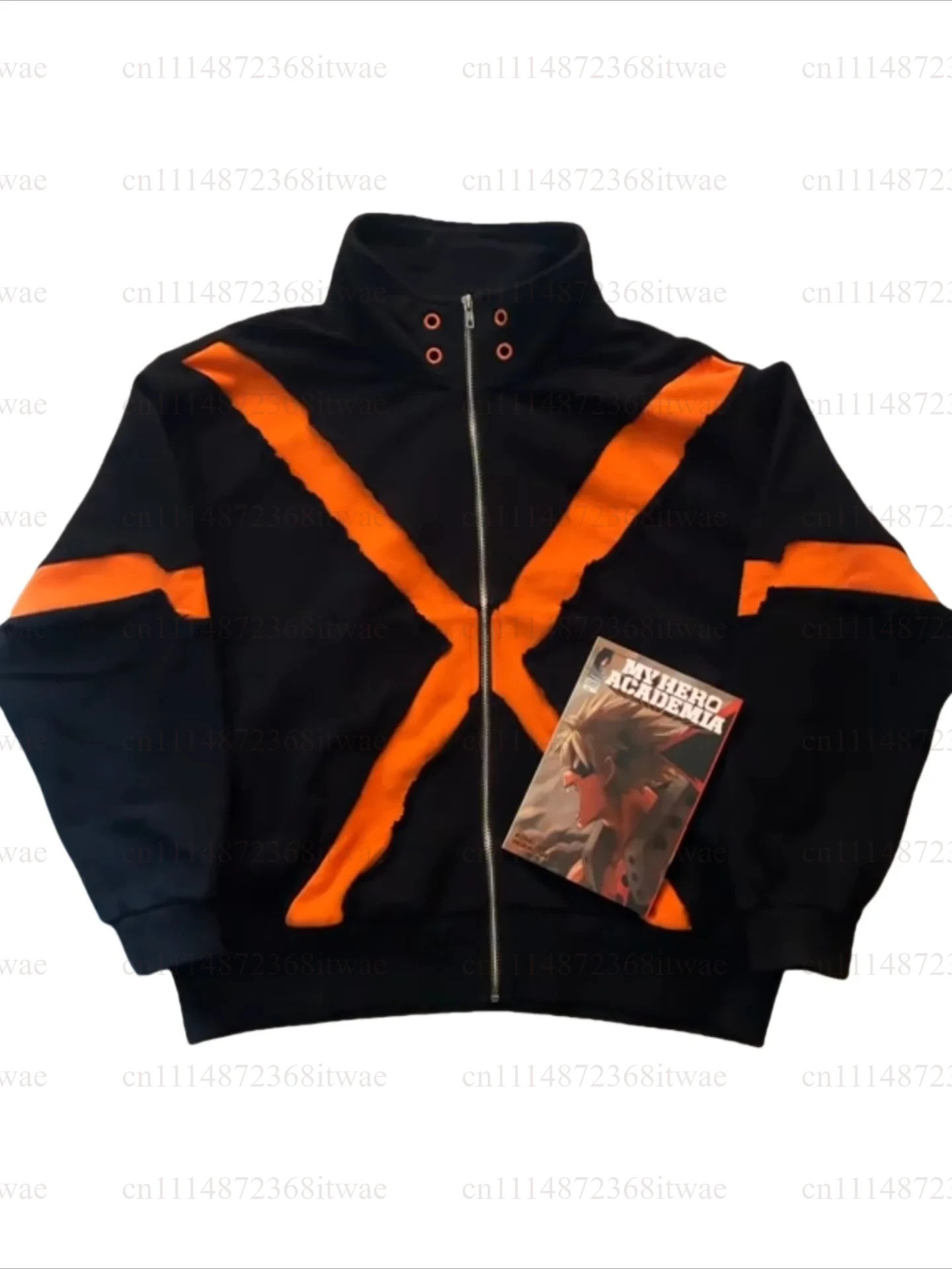 American‑Style Color Block Spliced Jacket Stand Collar Zip‑Up Long Sleeve Loose Fit Streetwear Fashion Outerwear for Daily Wear