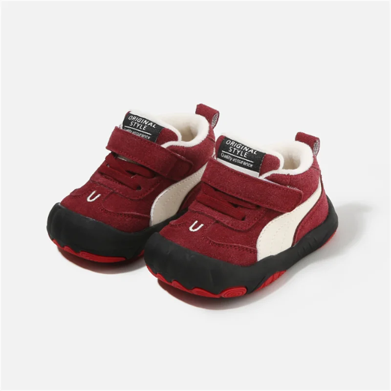 

2025 New Autumn/Winter Baby Shoes Leather High-help Short Fur Toddler Kids Sneakers Outdoor Tennis Fashion Girls Boys Sneakers