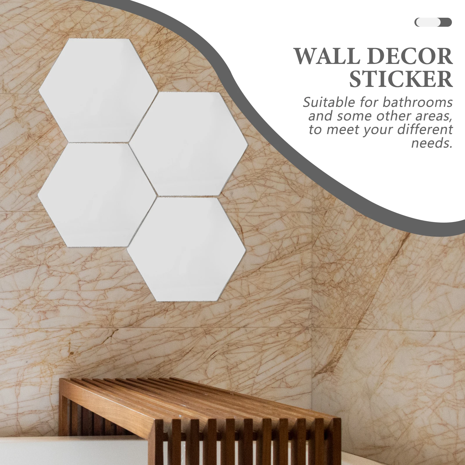 

12 Pcs Wall Sticker Mirror Geometric Living Room Decor Hexagon Tiles Surface Decals Hexagonal Detachable