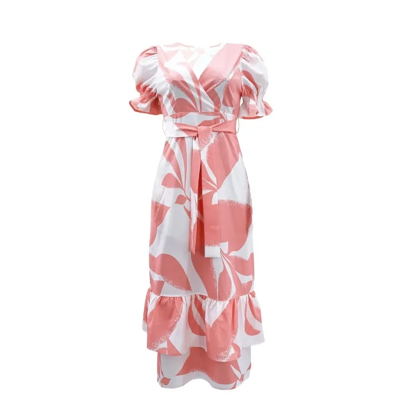 

Long Dress Women Dresses A Line Vestidos Print Casual V Neck Short Sleeve Elegant Wedding Streetwear Y2k Work Party Summer 2025