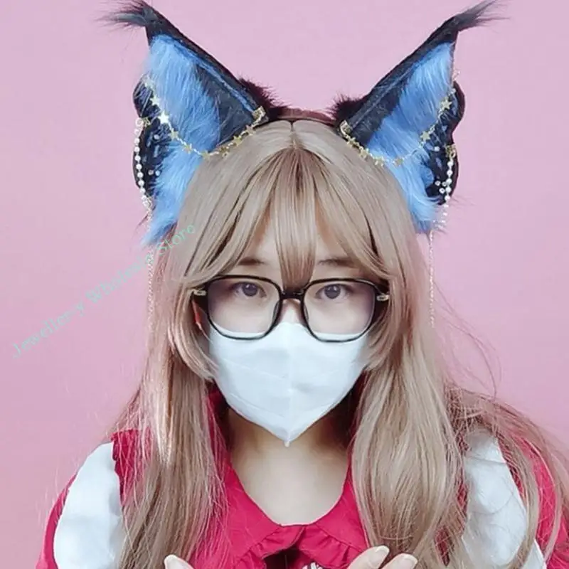 

R7UF CatEar Headband LolitaHeadband CatEar Hair Hoop Cosplay Animal Hair Hoop Faux Fur Headband Plush Headband With Ears