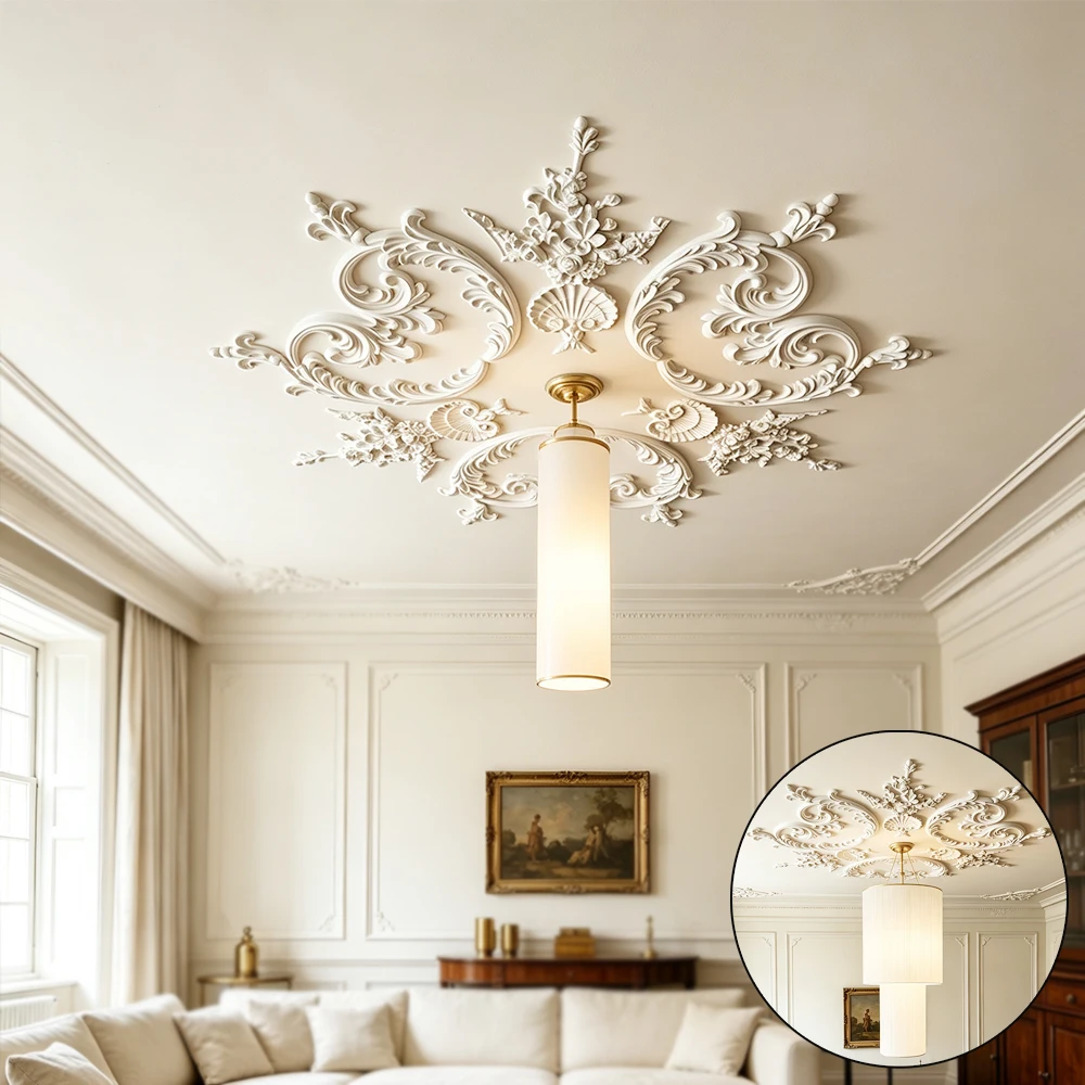 Large PU Ceiling Medallion,French Decorative Ceiling Rose, Lightweight Ceiling Ornament for Chandelier Light Fixture Ceiling Fan