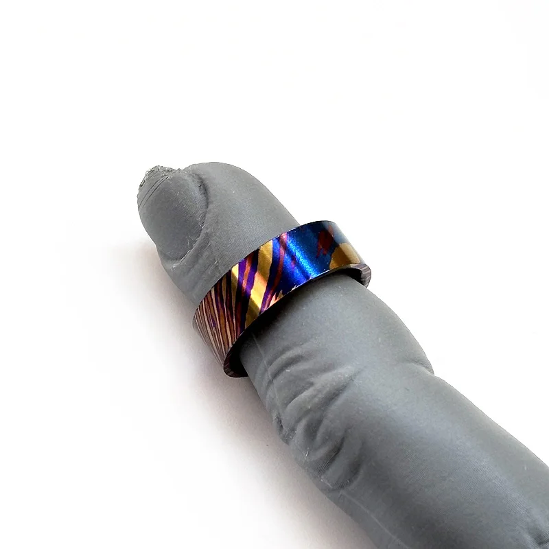 

1PC Titanium Damascus Ring Finger Ring Pendant Necklace Hanging Ring EDC Personal Accessory