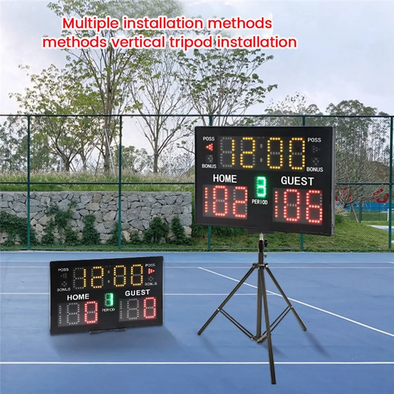 Portable Digital Basketball Scoreboard with Remote Control, Multi-Sports Electronic Score Keeper Indoor Outdoor EU Plug